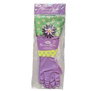 NIP One Pair Boston Warehouse BW Cleaning Gloves One Size Purple Green W/Flower